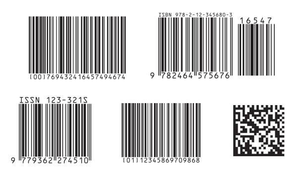 Examples of ISBN, ISSN, and Data Matrix barcodes